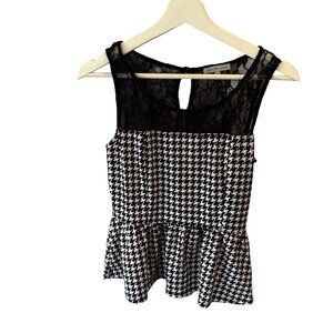 Charlotte Russe Houndstooth Peplum Lace Top Black White Sleeveless M Whimsygoth